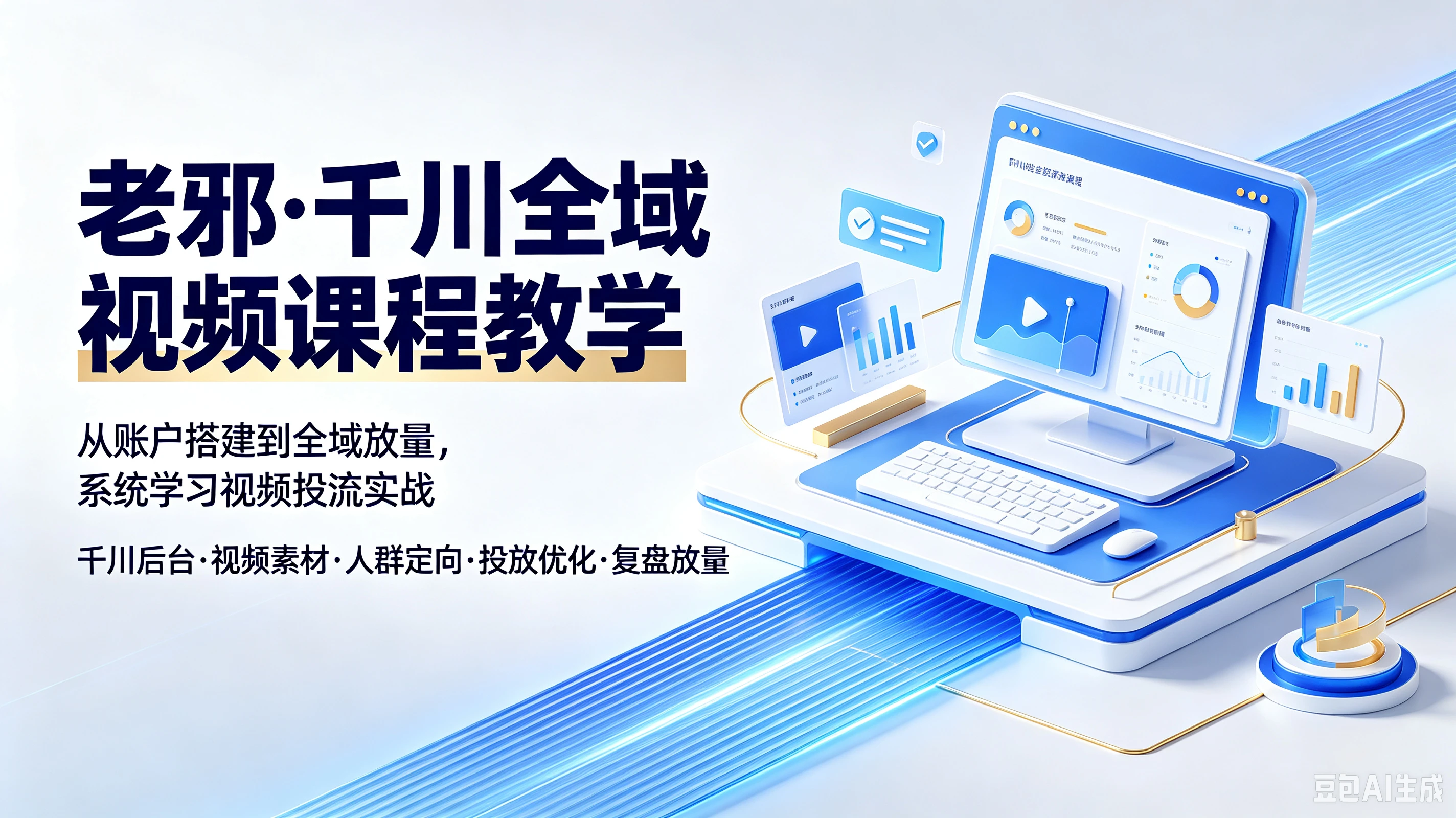 【精】老邪·千川全域视频课程教学，从账户搭建到全域放量，系统学习视频投流实战，千川后台、视频素材、人群定向、投放优化、复盘放量-离锋创库