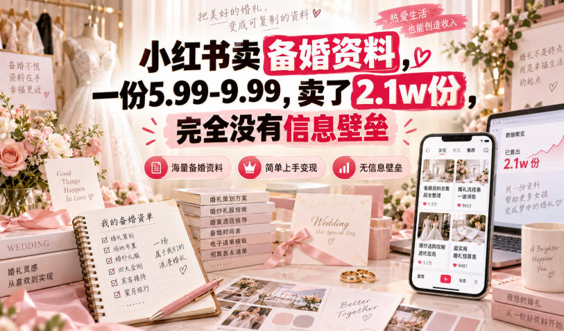 小红书卖备婚资料，一份5.99-9.99，卖了2.1w份，完全没有信息壁垒-离锋创库