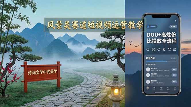 （17992期）风景类赛道短视频运营教学：诗词文学中式美学，新号养号对标账号定位，DOU+高性价比投放全流程-离锋创库
