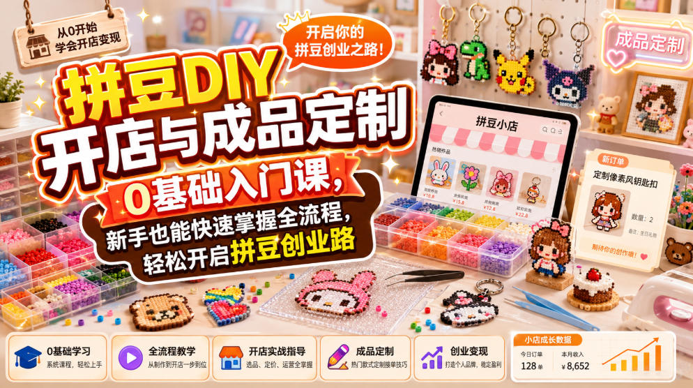 拼豆DIY开店与成品定制0基础入门课，新手也能快速掌握全流程，轻松开启拼豆创业路-离锋创库