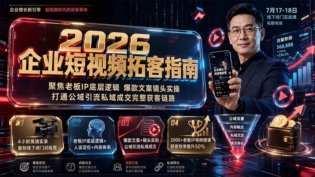 (19667期)2026企业短视频拓客指南:聚焦老板IP底层逻辑,爆款文案镜头实操,打通公域引流私域成交完整获客链路-离锋创库