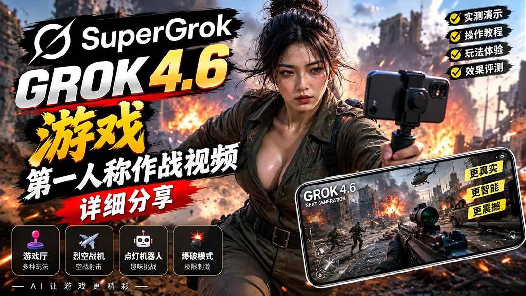 （20502期）Grok 4.6 也能做游戏？第一人称作战视频实测｜玩法详细讲解-离锋创库