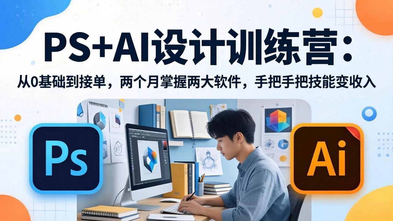 【精】PS+AI设计训练营:从0基础到接单,两个月掌握两大软件,手把手把技能变收入-离锋创库