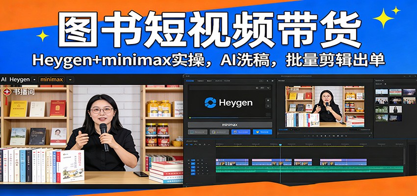 图书短视频带货:Heygen+minimax实操,AI洗稿 ,批量剪辑出单-离锋创库