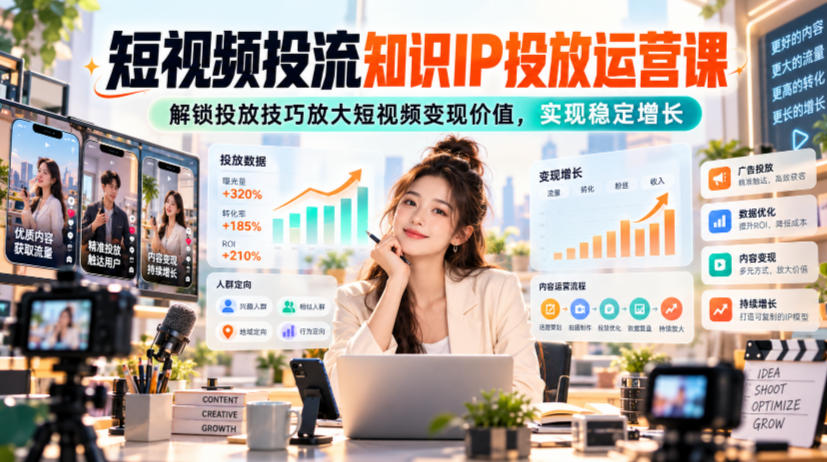 【精】房金·短视频投流知识IP投放运营课:掌握微信豆、短视频挂商品、控成本加热和数据分析等技能-离锋创库