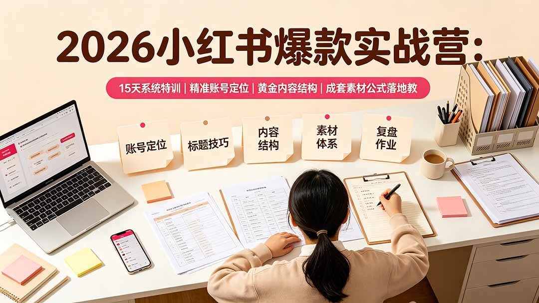（19332期）2026小红书爆款实战营：15天系统特训｜精准账号定位｜黄金内容结构｜成套素材公式落地教程-离锋创库
