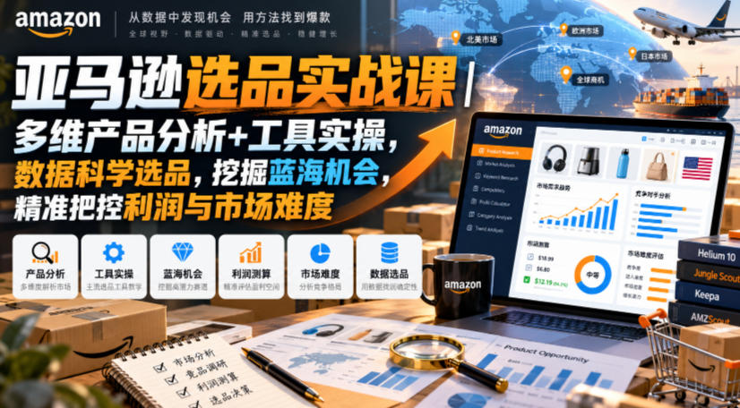 亚马逊选品实战课｜多维产品分析+工具实操，数据科学选品，挖掘蓝海机会，精准把控利润与市场难度-离锋创库