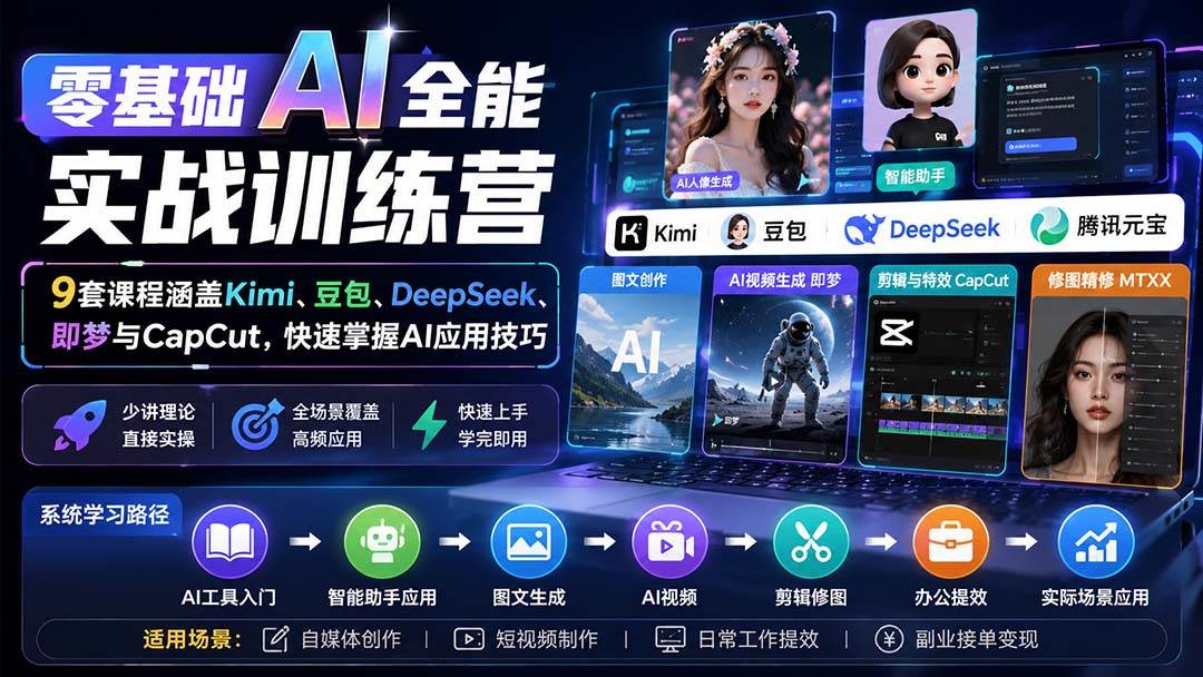 (20134期)零基础AI全能实战训练营:9套课程涵盖Kimi、豆包、DeepSeek、即梦与CapCut,快速掌握AI应用技巧-离锋创库