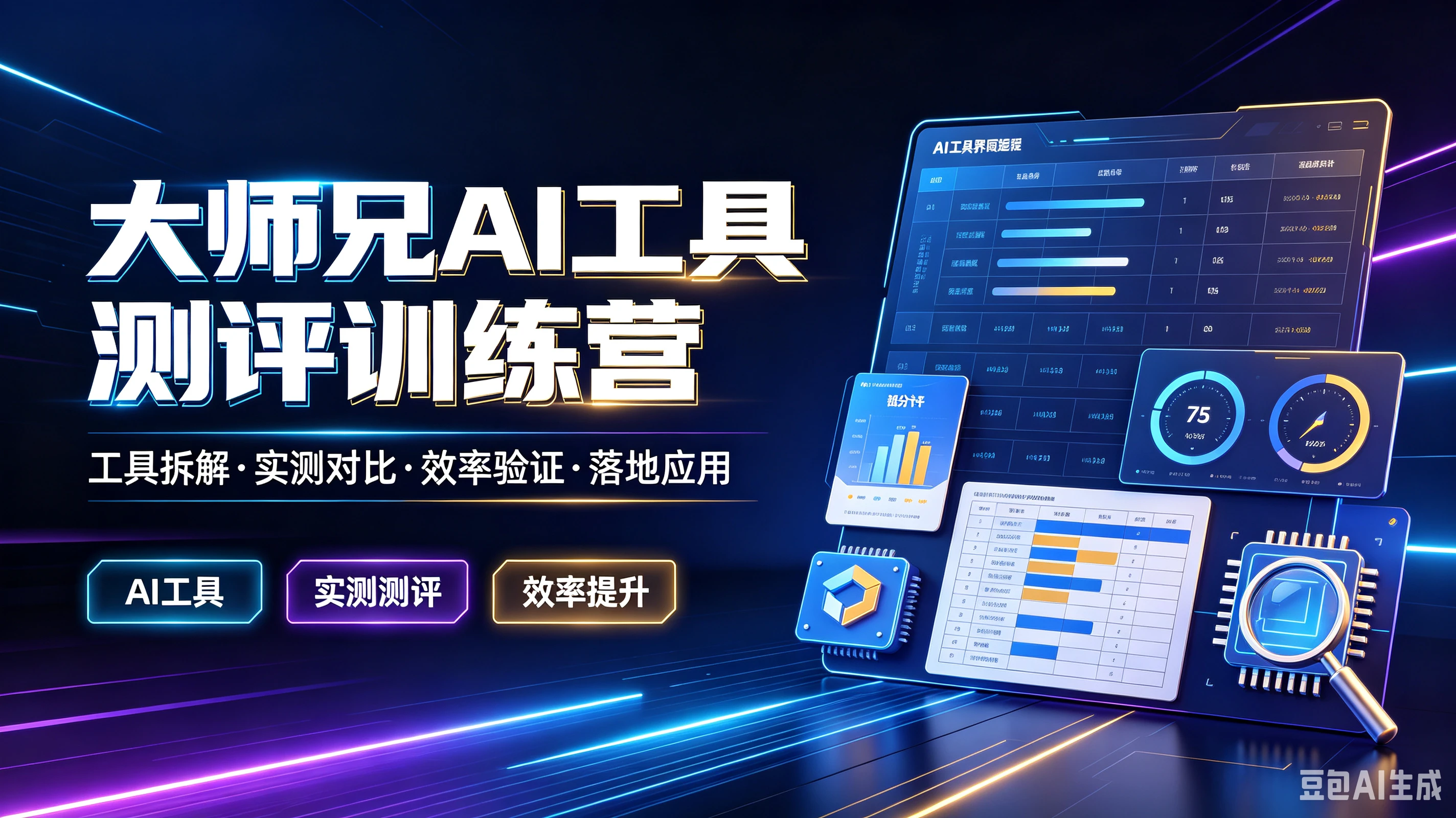 【精】大师兄AI工具测评训练营，工具拆解·实测对比·效率验证·落地应用，AI工具、实测测评、效率提升-离锋创库