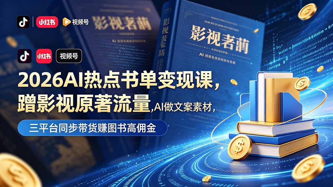 【精】2026AI热点书单变现课，蹭影视原著流量，AI做文案素材，三平台同步带货赚图书高佣金-离锋创库