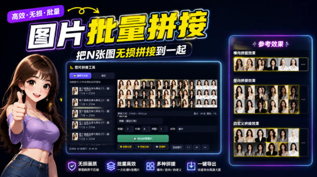 图片批量拼接，把N张图无损拼接到一起，支持横向、竖向、自定义等功能-离锋创库