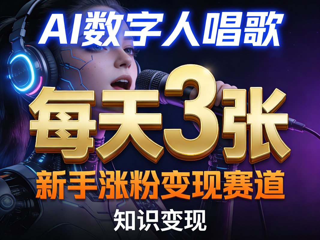 AI数字人唱歌,新手涨粉变现赛道,每天3张和知识付费,副业必备 AI数字人唱歌,新手涨粉变现赛道,每天3张和知识付费,副业必备