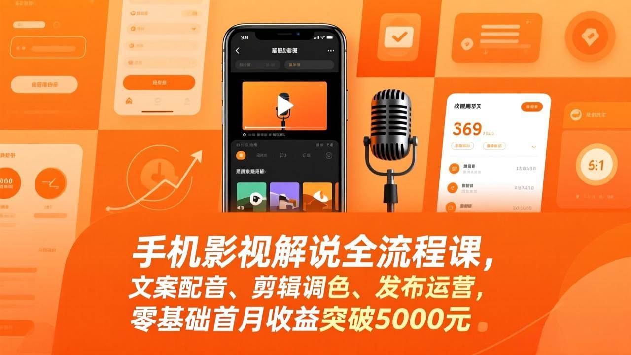（17391期）手机影视解说全流程课，文案配音、剪辑调色、发布运营，零基础首月收益突破5000元-离锋创库