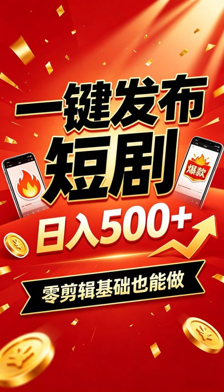 快手短剧一键发布，不用剪辑操作简单，副业日入500+。空闲时间轻松赚收益-离锋创库