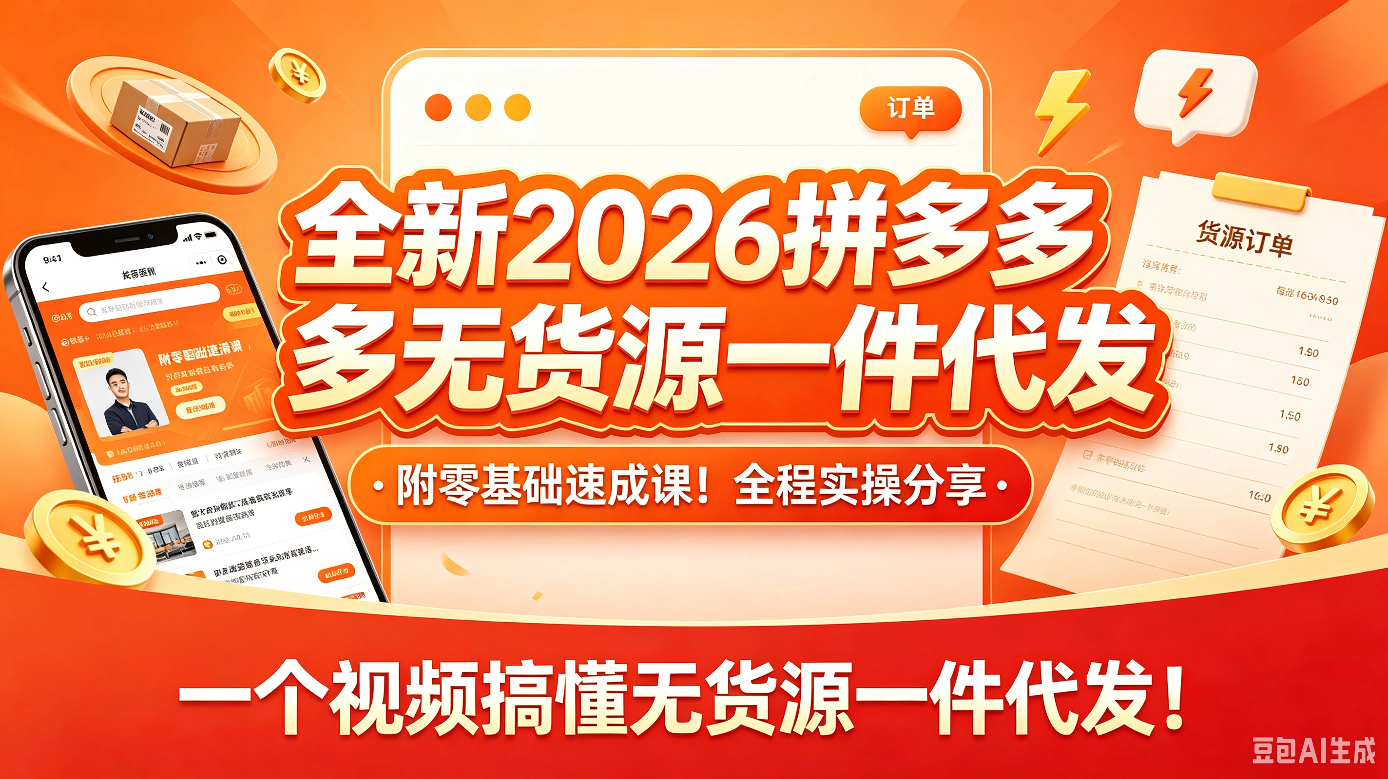 【精】全新2026拼多多无货源一件代发，附零基础速成课！全程实操分享，一个视频搞懂无货源一件代发！-离锋创库