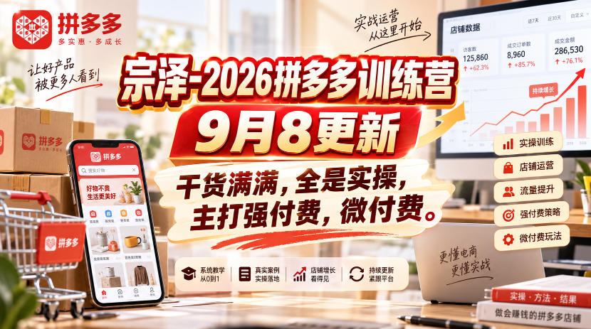 宗泽-2026拼多多训练营9月8更新，干货满满，全是实操，主打强付费，微付费-离锋创库