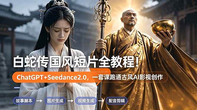 (18737期)白蛇传-国风短片全教程!ChatGPT+Seedance2.0,一套课跑通古风AI影视创作-离锋创库