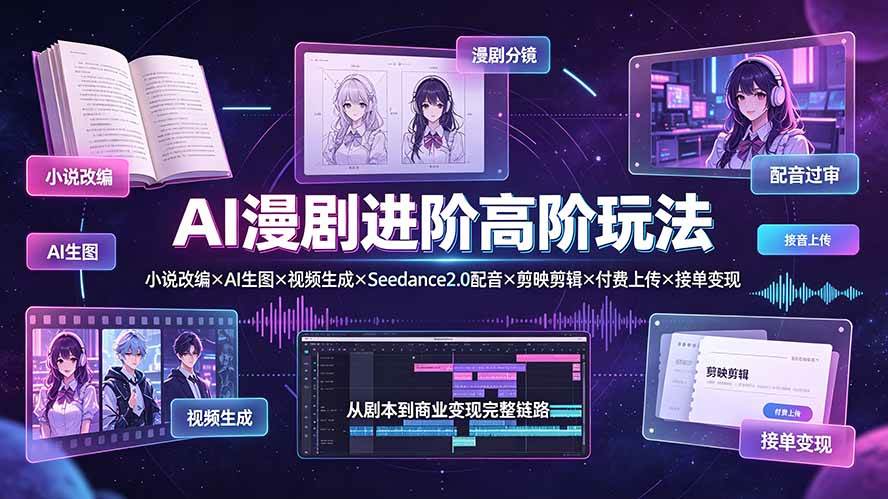 (19430期)AI漫剧进阶高阶玩法:小说改编×AI生图×视频生成×Seedance2.0配音×剪映剪辑×付费上传×接单变现-离锋创库