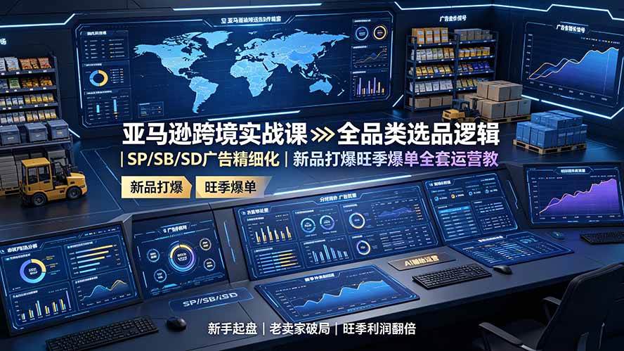 (19352期)亚马逊跨境实战课:全品类选品逻辑|SP/SB/SD广告精细化|新品打爆旺季爆单全套运营教程-离锋创库