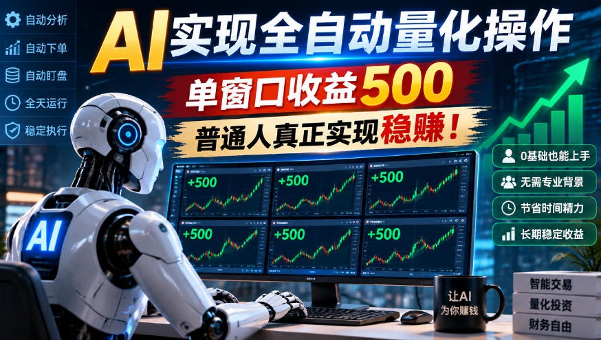 AI实现全自动量化,单窗口月入收益500,别嫌收益少,靠谱最重要!-离锋创库