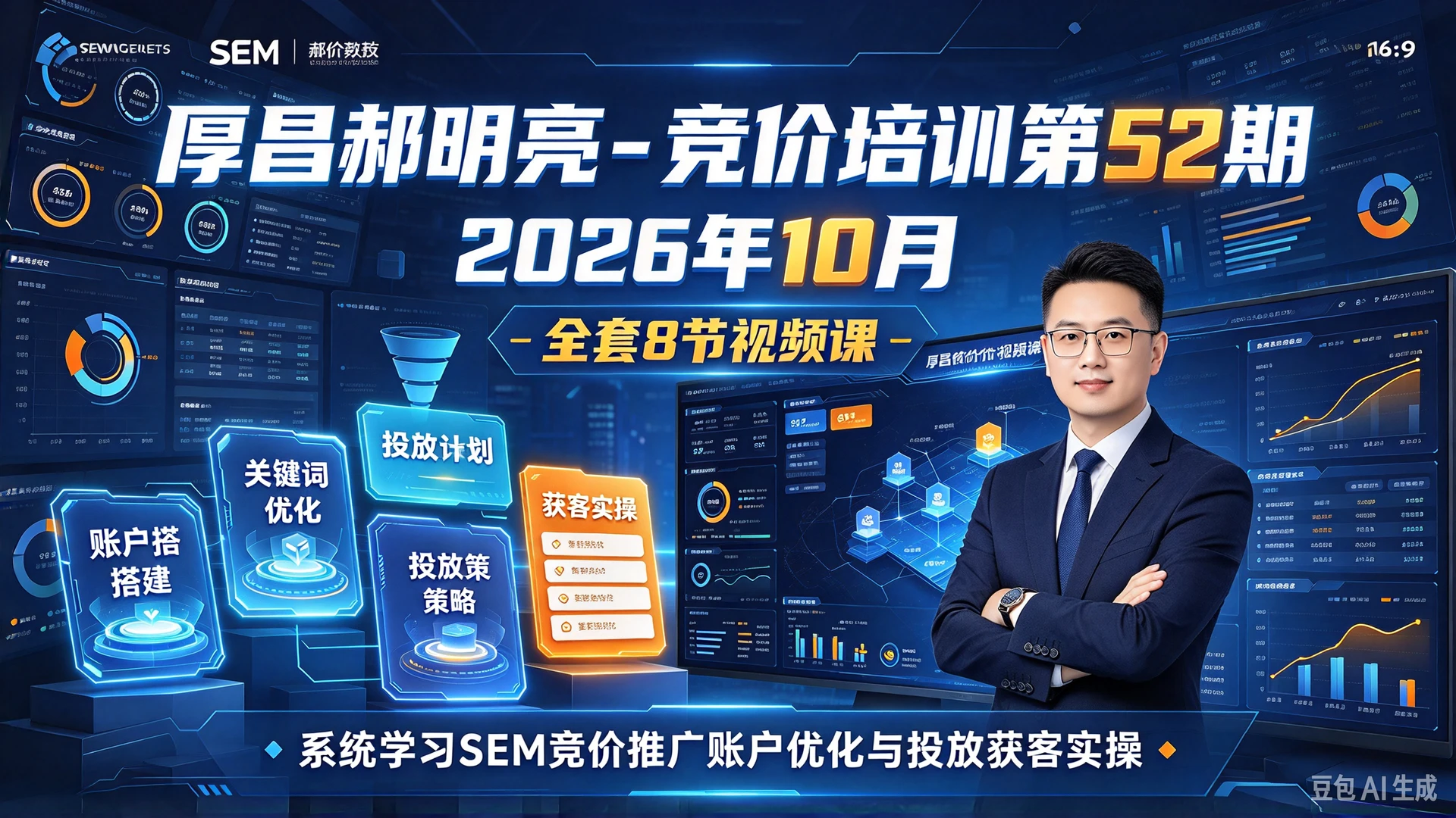 【精】厚昌郝明亮 - 竞价培训第52期2026年10月,全套8节视频课时,系统学习SEM竞价推广账户优化与投放获客实操-离锋创库
