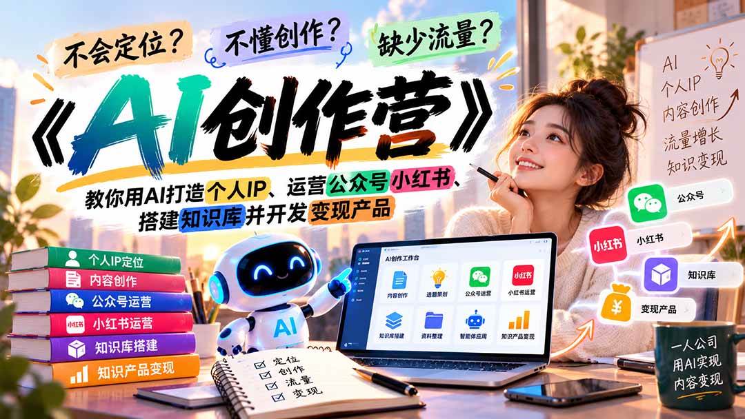 (21088期)不会定位、不懂创作、缺少流量?《AI创作营》教你用AI打造个人IP、运营公众号小红书、搭建知识库并开发变现产品 (21088期)不会定位、不懂创作、缺少流量?《AI创作营》教你用AI打造个人IP、运营公众号小红书、搭建知识库并开发变现产品