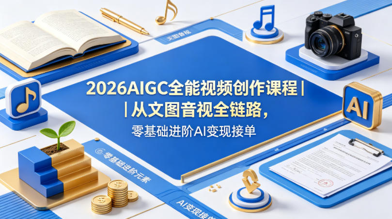 2026AIGC全能视频创作课程｜从文图音视全链路，零基础进阶AI变现接单-离锋创库