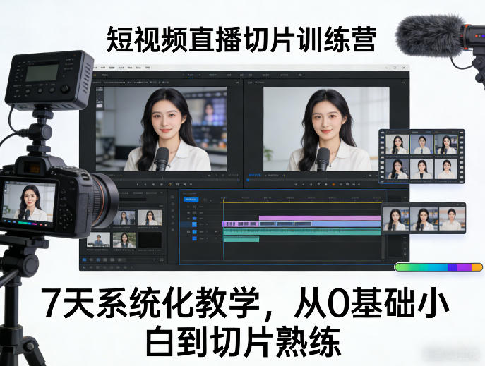 短视频直播切片训练营，7天系统化教学，从0基础小白到切片熟练-离锋创库