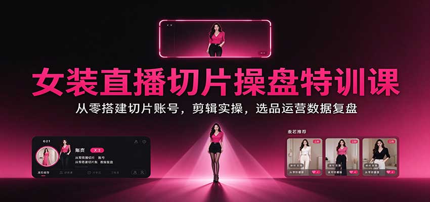 女装直播切片操盘特训课:从零搭建切片账号,剪辑实操,选品运营数据复盘-离锋创库
