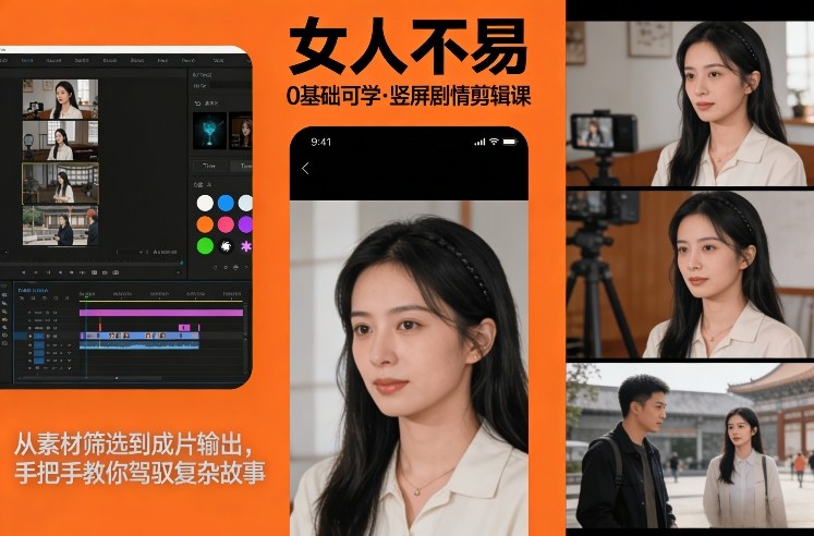 0基础可学！《女人不易》竖屏剧情剪辑课，从素材筛选到成片输出，手把手教你驾驭复杂故事-离锋创库