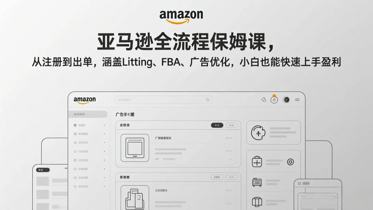 【精】亚马逊全流程保姆课，从注册到出单，涵盖Listing、FBA、广告优化，小白也能快速上手盈利-离锋创库