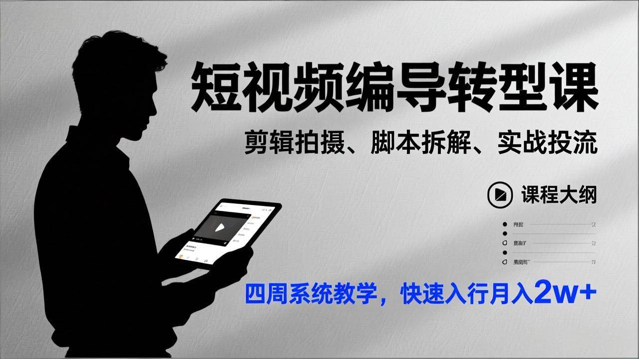 （17062期）短视频编导转型课，剪辑拍摄、脚本拆解、实战投流，四周系统教学，快速入行月入2w+-离锋创库