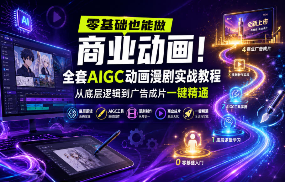 零基础也能做商业动画！全套AIGC动画漫剧实战教程，从底层逻辑到广告成片一键精通-离锋创库