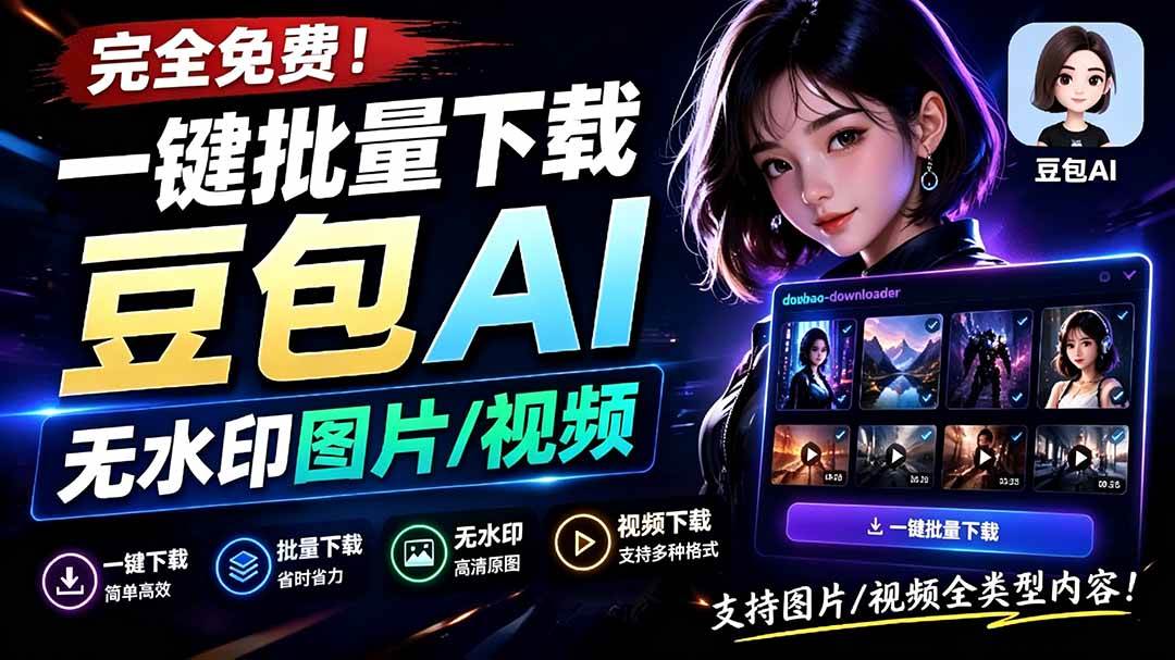 (19355期)Github最新发布!一键批量下载豆包AI无水印图片/视频,简单易用,自动解析提示词,doubao-downloader-离锋创库