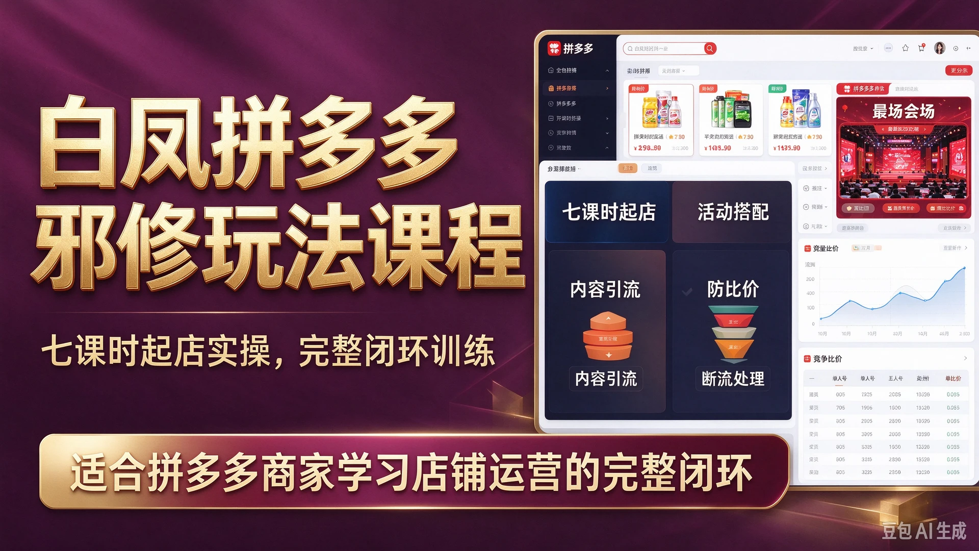 白凤拼多多邪修玩法课程,带你学习七课时起店实操、活动搭配与内容引流方法,掌握防比价与断流处理技巧,适合拼多多商家学习店铺运营的完整闭环-离锋创库