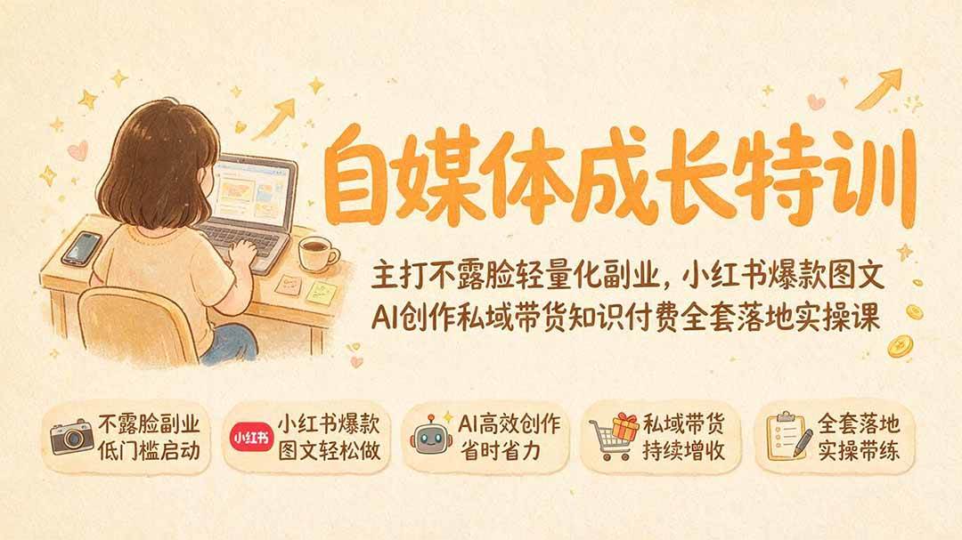 （19584期）自媒体成长特训｜主打不露脸轻量化副业，小红书爆款图文AI创作私域带货知识付费全套落地实操课-离锋创库