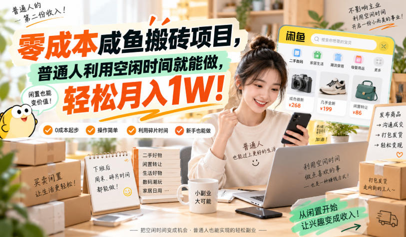 零成本咸鱼搬砖项目，普通人利用空闲时间就能做，轻松月入1W！【揭秘】-离锋创库