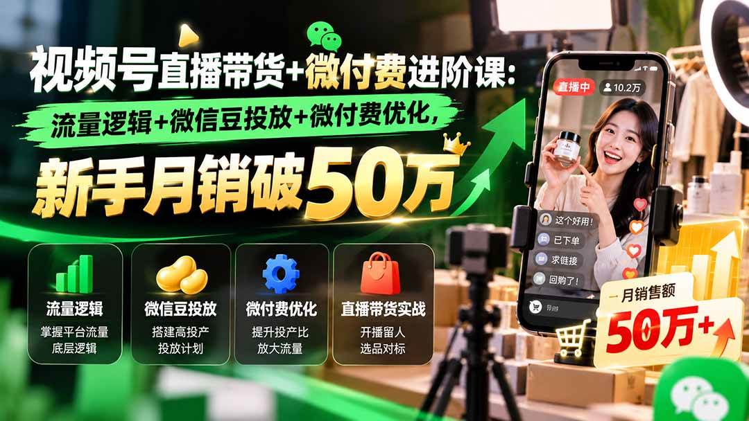 (20886期)视频号直播带货+微付费进阶课-更新1010:流量逻辑+微信豆投放+微付费优化,新手月销破50万-离锋创库