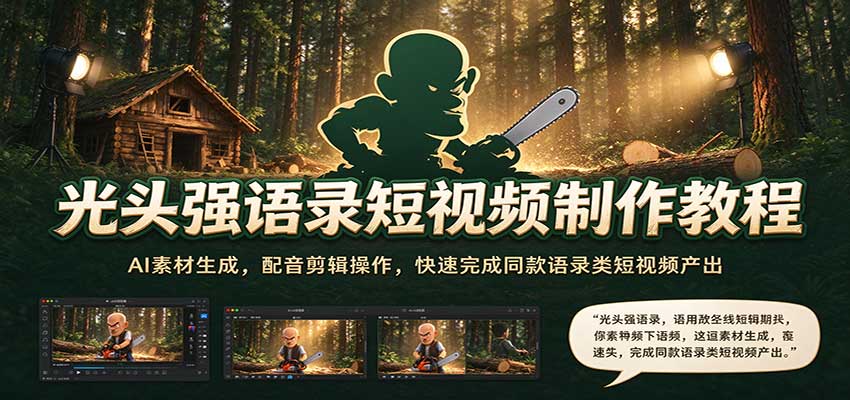 光头强语录短视频制作教程：AI素材生成，配音剪辑操作，快速完成同款语录类短视频产出-离锋创库