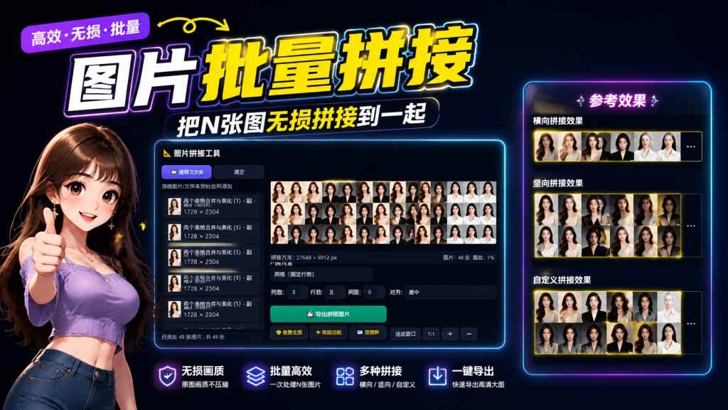 （20005期）图片批量拼接，把N张图无损拼接到一起，支持横向、竖向、自定义等功能-离锋创库