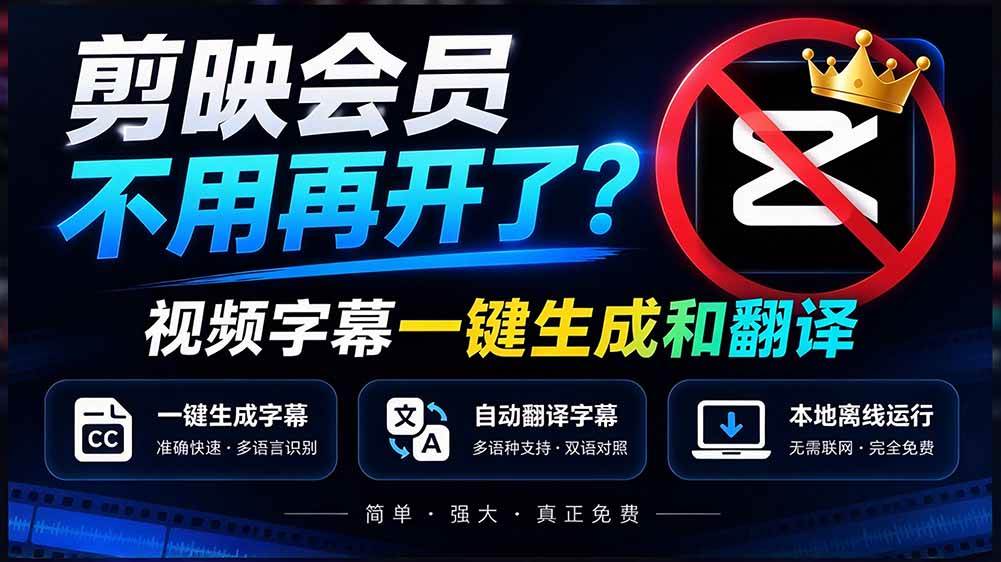 (20728期)剪映会员不用再开了?视频字幕一键生成加翻译,本地离线运行,完全免费,超快速高精度,字幕大师-离锋创库