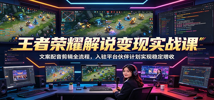 王者荣耀解说变现实战课：文案配音剪辑全流程，入驻平台伙伴计划实现稳定增收-离锋创库