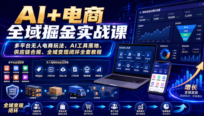 AI+电商全域掘金实战课｜多平台无人电商玩法、AI工具落地、供应链合规、全域变现闭环全套教程-离锋创库