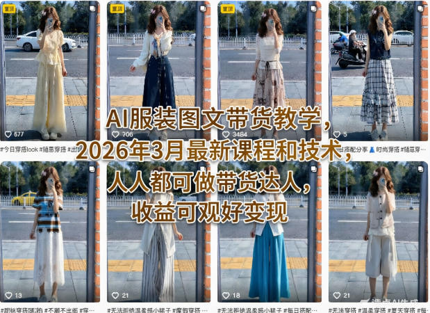 AI服装图文带货教学，2026年3月最新课程和技术，人人都可做带货达人，收益可观好变现-离锋创库