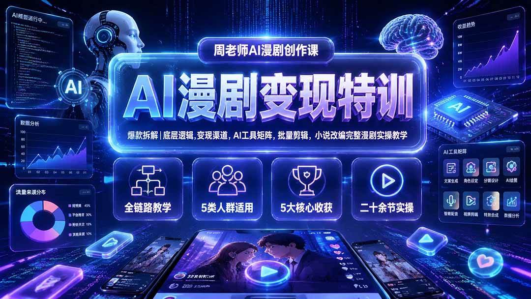 (19633期)AI漫剧变现特训★爆款拆解|底层逻辑,变现渠道,AI工具矩阵,批量剪辑,小说改编完整漫剧实操教学-离锋创库
