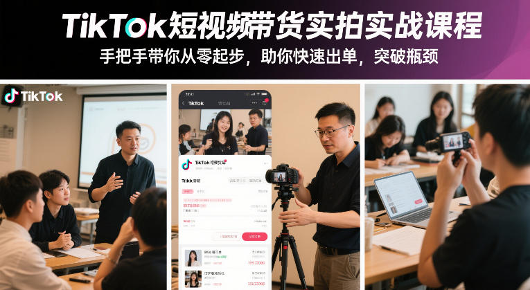 TikTok短视频带货实拍实战课程，手把手带你从零起步，助你快速出单，突破瓶颈-离锋创库