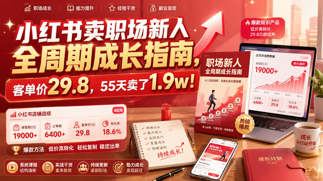 小红书卖职场新人全周期成长指南，客单价29.8，55天卖了1.9w！-离锋创库