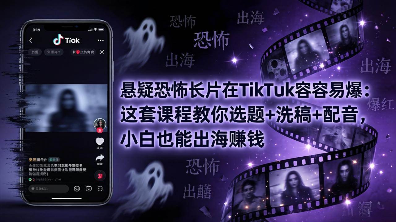 （18220期）悬疑恐怖长片在TikTok最容易爆：这套课程教你选题+洗稿+配音，小白也能出海赚钱-离锋创库