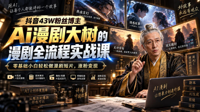 抖音43W粉丝博主Ai漫剧大树的漫剧制作全流程实战课，零基础小白轻松做漫剧短片，涨粉变现-离锋创库