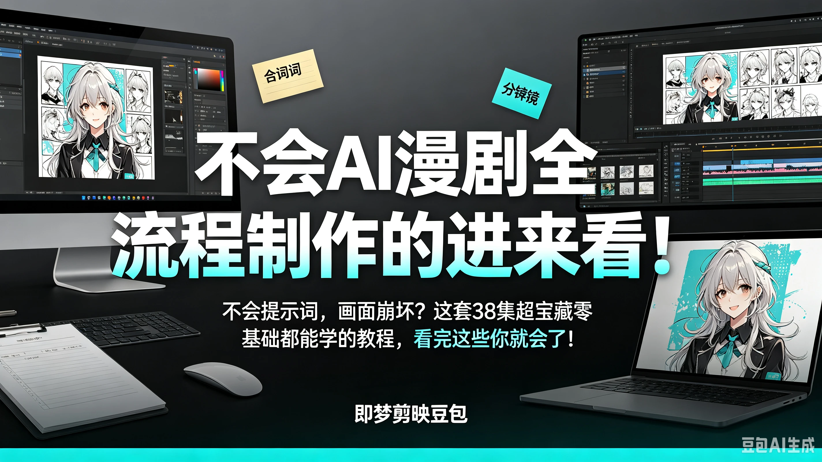 【精】不会AI漫剧全流程制作的进来看！不会提示词，画面崩坏？这套38集超宝藏零基础都能学的教程，看完这些你就会了！即梦剪映豆包-离锋创库